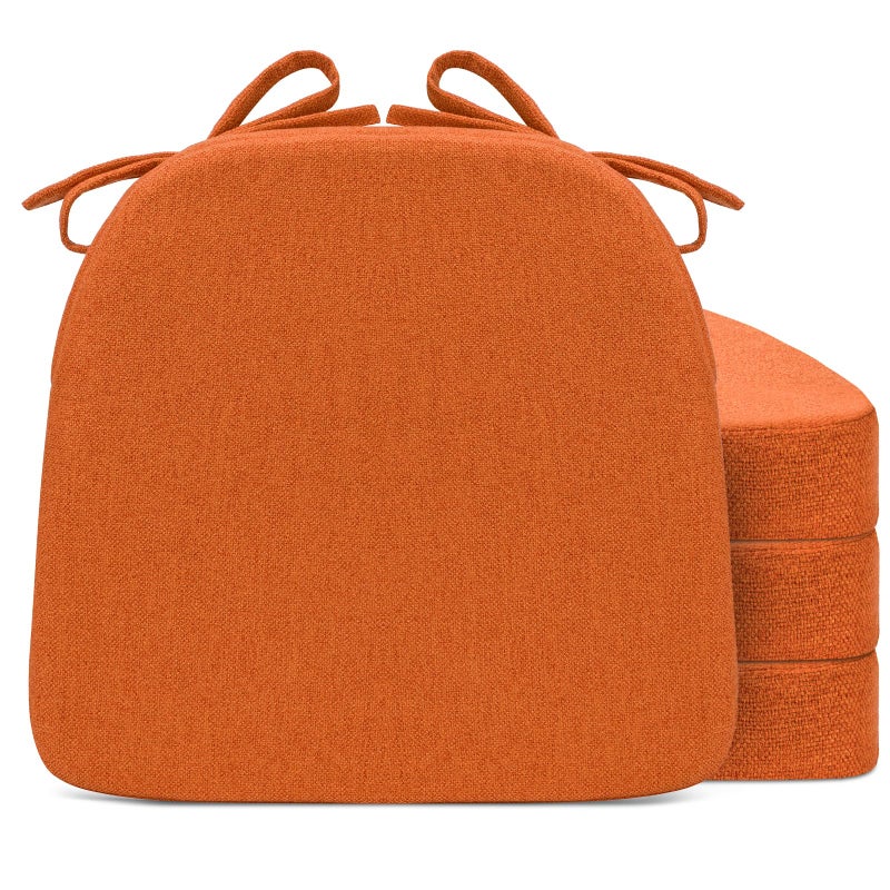 Sunsleek Chair Cushions for Dining Chairs DShaped Seat Cushions with Removable Washable Cover and Ties Chair Pads for Kitchen Indoor Dining Room Patio Chairs 17 x 16 Set of 4 Orange