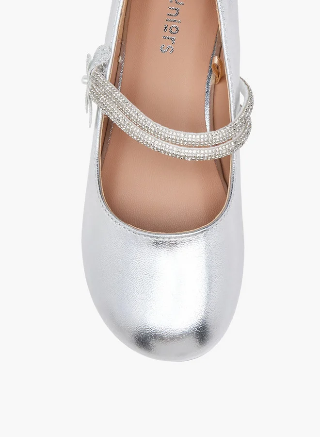 JUNIORS Girls Embellished Ballerina Shoes with Hook and Loop Closure