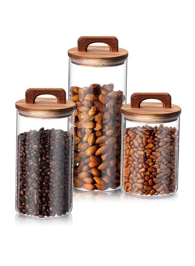 ValueHut 3-Piece Glass Food Storage Jars with Wooden Lids — Silicone Seal (800ml / 1000ml / 1200ml) for offee Beans, Tea, Spices & Pantry Organization - Image 1