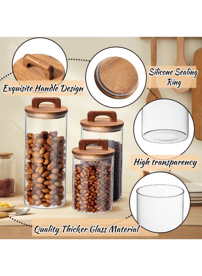 ValueHut 3-Piece Glass Food Storage Jars with Wooden Lids — Silicone Seal (800ml / 1000ml / 1200ml) for offee Beans, Tea, Spices & Pantry Organization - Image 3