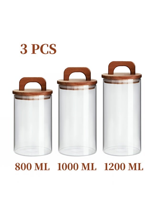 ValueHut 3-Piece Glass Food Storage Jars with Wooden Lids — Silicone Seal (800ml / 1000ml / 1200ml) for offee Beans, Tea, Spices & Pantry Organization - Image 4