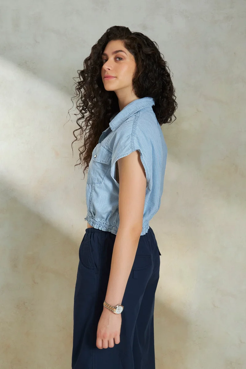 Virgio Cotton Cropped Daywear Denim Shirts for Women