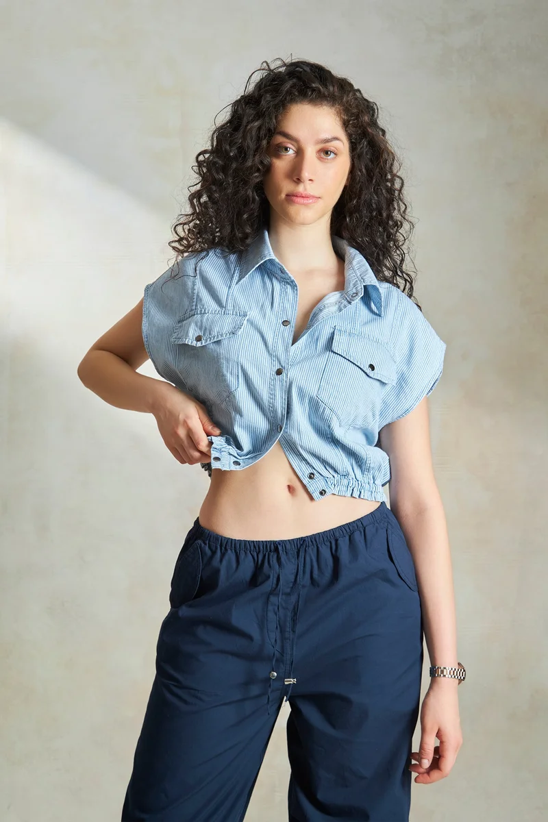 فيرجيو Cotton Cropped Daywear Denim Shirts for Women