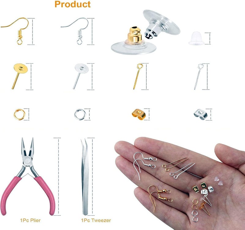 DIY Crafts DIY Crafts 45 Gram, Antique Gold, Earring Making Kit Supplies Earring Hooks, Earring Post, Earring Backs, Jump Rings, Eye Pin Jewelry Pliers Tool for Earring Kit Earring Making Un  - Image 2