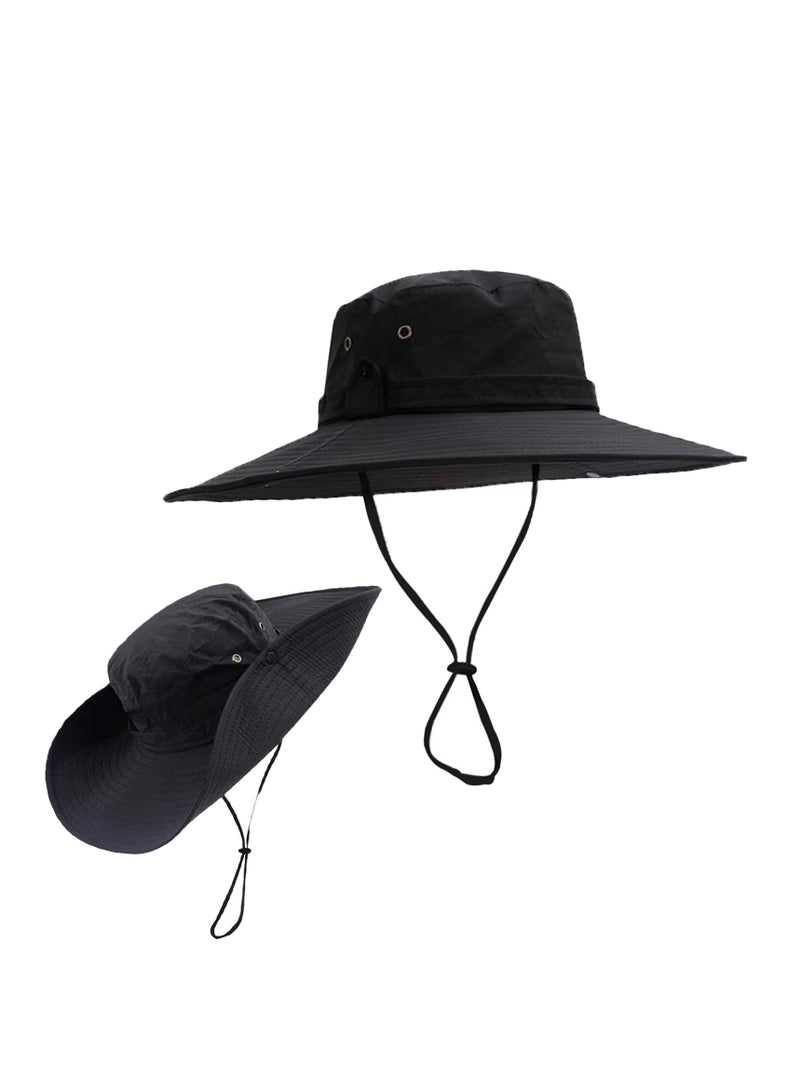 قبعة صيد للجنسين واقية من الأشعة فوق البنفسجية ذات حافة عريضة بحافة عريضة قبعة صيد في الهواء الطلق، أسود - Image 2