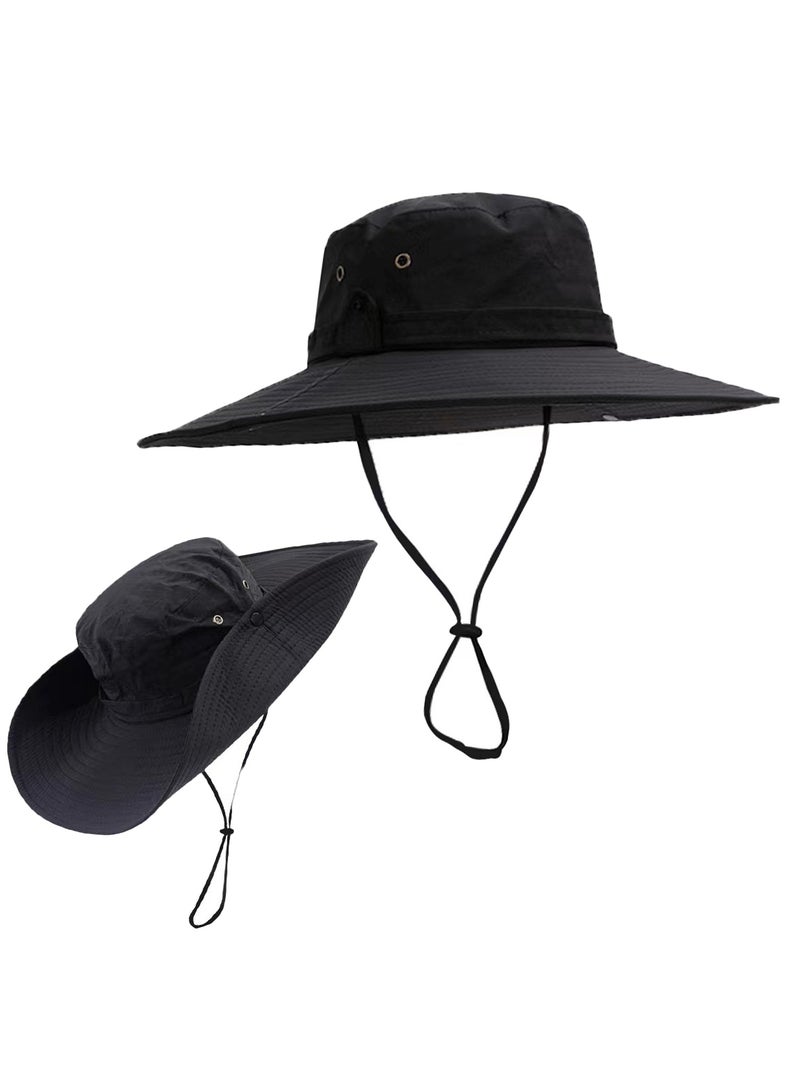 قبعة صيد للجنسين واقية من الأشعة فوق البنفسجية ذات حافة عريضة بحافة عريضة قبعة صيد في الهواء الطلق، أسود - Image 1