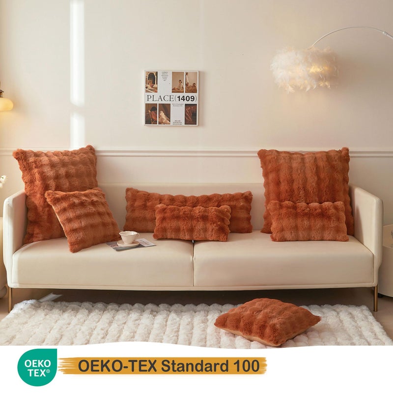 LIFEREVO Set of 2 Faux Rabbit Fur Decorative Throw Pillow Covers 26x26, Cozy Plush Shaggy Bubble Euro Pillow Shams with Zipper, Furry Fuzzy Accent Cushion Covers for Bed Couch Sofa, Burnt Orange - Image 4