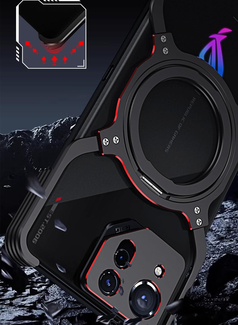 عام غطاء مقاوم للصدمات متوافق مع Asus ROG Phone 9 Pro - مع حامل دوار 360 درجة ومقاوم للسقوط وغطاء معدني لتبديد الحرارة - Image 3