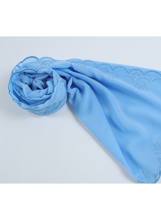 Four Sided Leaf Embroidered Plain Chiffon Square Scarf, Headscarf, Arabic Scarf - Image 1