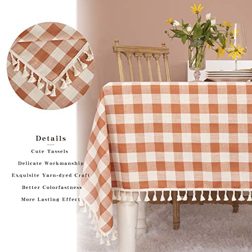 Midsummer Breeze Rustic Plaid Square Tablecloth-Country Buffalo Check Cotton Table Cloth for Spring Fall Thanksgiving Farmhouse Kitchen Dining Restaurant Decoration(55x55, Orange) - Image 4