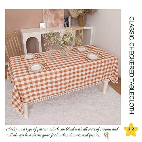 Midsummer Breeze Rustic Plaid Square Tablecloth-Country Buffalo Check Cotton Table Cloth for Spring Fall Thanksgiving Farmhouse Kitchen Dining Restaurant Decoration(55x55, Orange) - Image 5