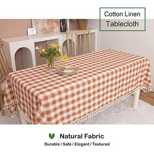 Midsummer Breeze Rustic Plaid Square Tablecloth-Country Buffalo Check Cotton Table Cloth for Spring Fall Thanksgiving Farmhouse Kitchen Dining Restaurant Decoration(55x55, Orange) - Image 2