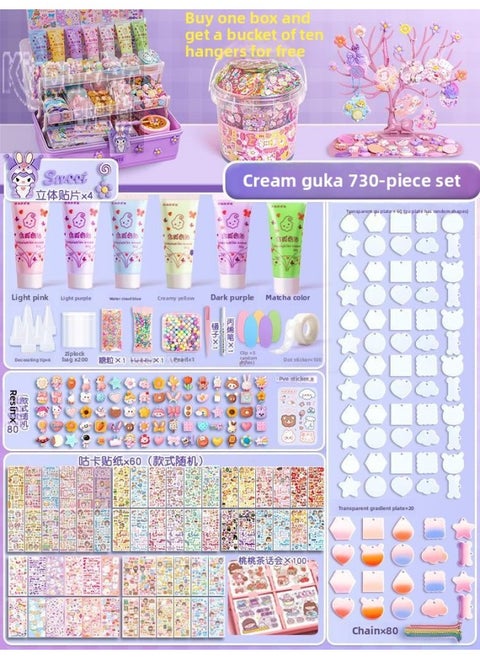 Guka Full Set Cream Gum Guka Toy Handmade Diy Children Guta Guka Set Box Cool Capka Cuka Stickers-Color:[Buy A Box And Send A Bucket + Display Stand] 730-piece Set Of Cream Glue Goo Cards (send Three-dimensional Stickers +100 Hand Account Stickers)