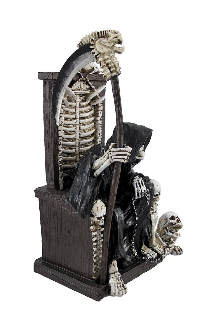 DWK DWK - Dark Master - Grim Reaper Skeleton on Throne with Pet and Scythe Collectible Gothic Fantasy Figurine Statue Halloween Death Sculpture Home D?cor Accent  10-inch  - Image 2