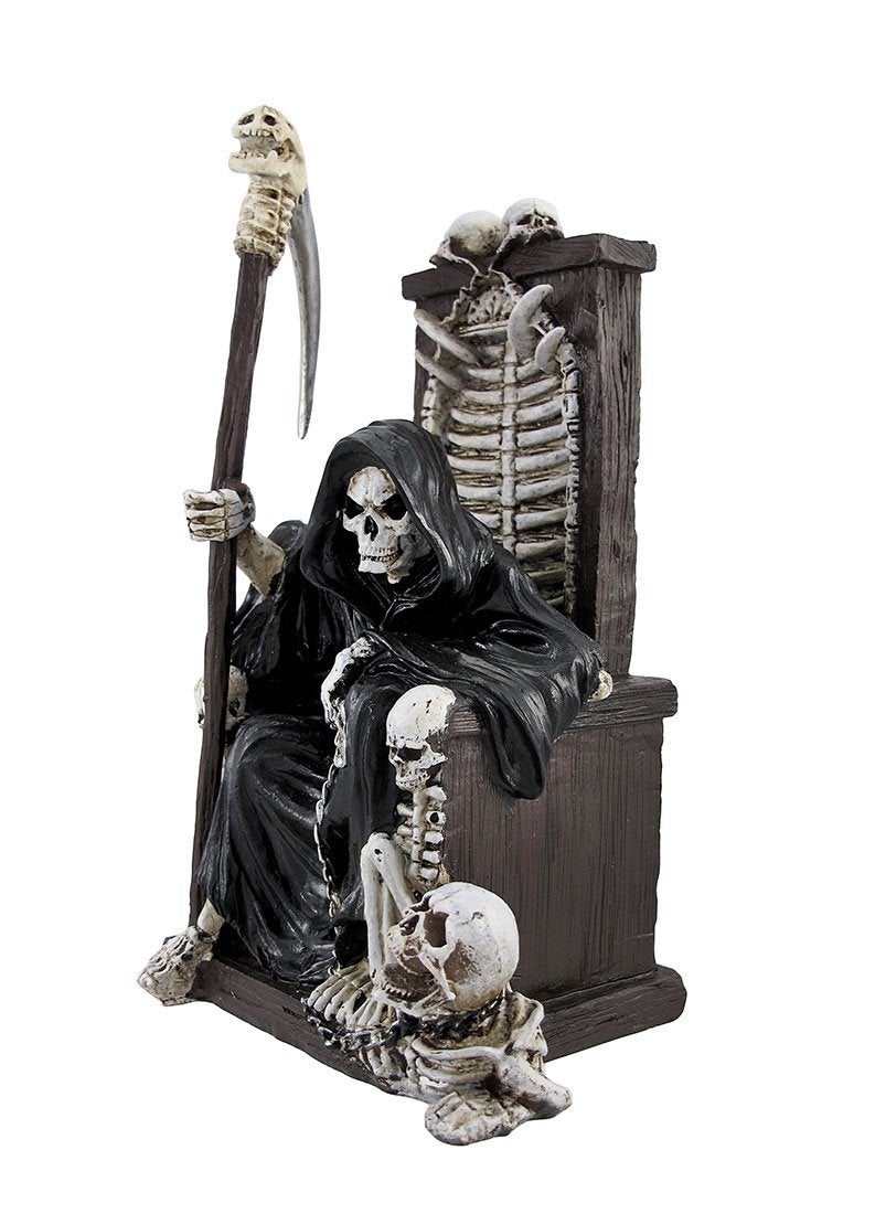 DWK DWK - Dark Master - Grim Reaper Skeleton on Throne with Pet and Scythe Collectible Gothic Fantasy Figurine Statue Halloween Death Sculpture Home D?cor Accent  10-inch  - Image 3