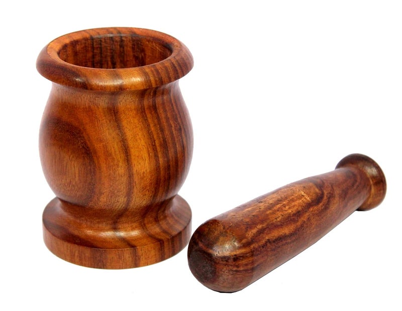 KLEO Wooden Grinder Masher for Spices Medicine Okhli Musal Set Mortar Pestle Set Imaam Dasta Kharal Khalbatta for Kitchen Indo_35IN_Okhli - Image 3