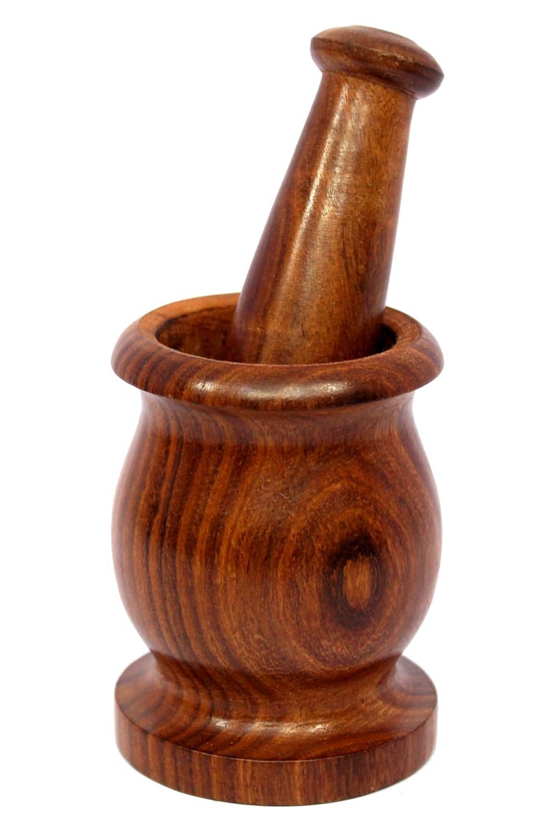 KLEO Wooden Grinder Masher for Spices Medicine Okhli Musal Set Mortar Pestle Set Imaam Dasta Kharal Khalbatta for Kitchen Indo_35IN_Okhli - Image 1