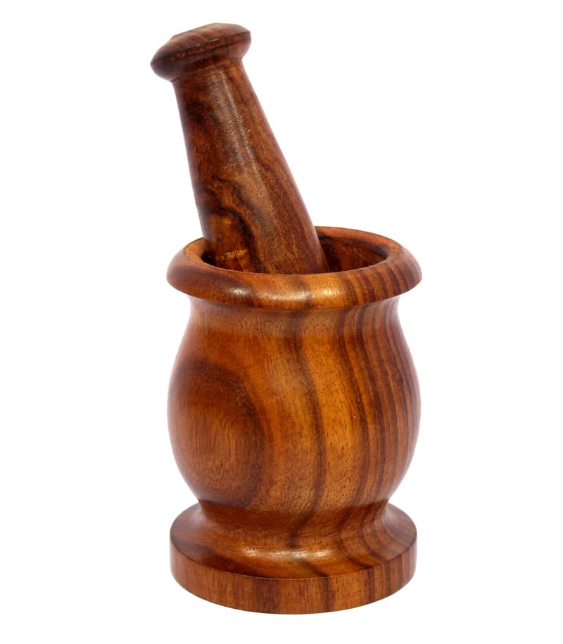 KLEO Wooden Grinder Masher for Spices Medicine Okhli Musal Set Mortar Pestle Set Imaam Dasta Kharal Khalbatta for Kitchen Indo_35IN_Okhli - Image 2
