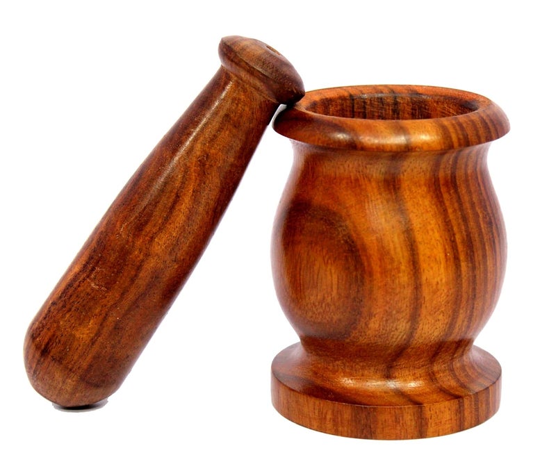 KLEO Wooden Grinder Masher for Spices Medicine Okhli Musal Set Mortar Pestle Set Imaam Dasta Kharal Khalbatta for Kitchen Indo_35IN_Okhli - Image 4