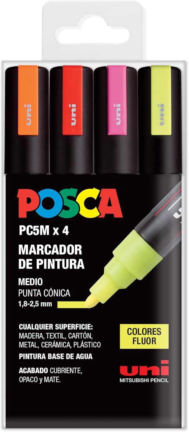 Posca UNI Set PC 5M Fluor  Pack of 4 Markers - Image 1