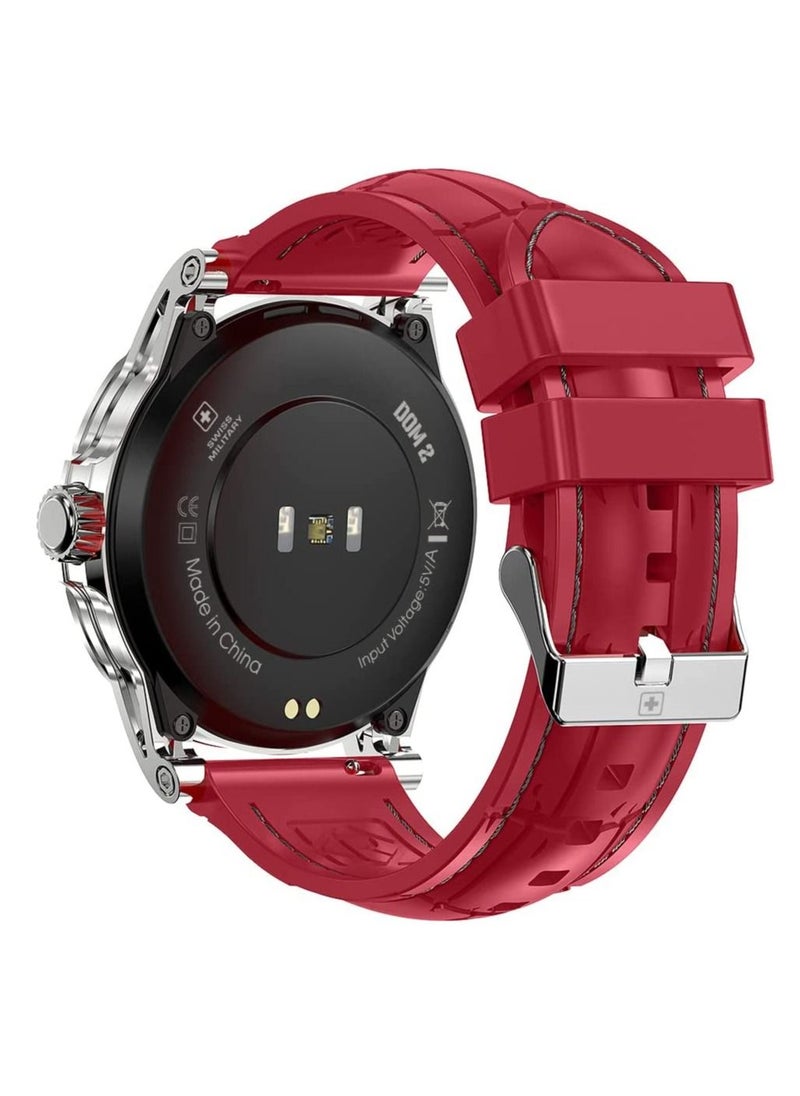 SWISS MILITARY - Swiss Military Dom 2 Smartwatch: Receive & Make Calls, Sport Features, Heart Rate/Blood Pressure/Oxygen Level Monitoring, Magnetic Charging, 5-7 Days Battery Life Compatible with iOS/Android. - Red - Image 1