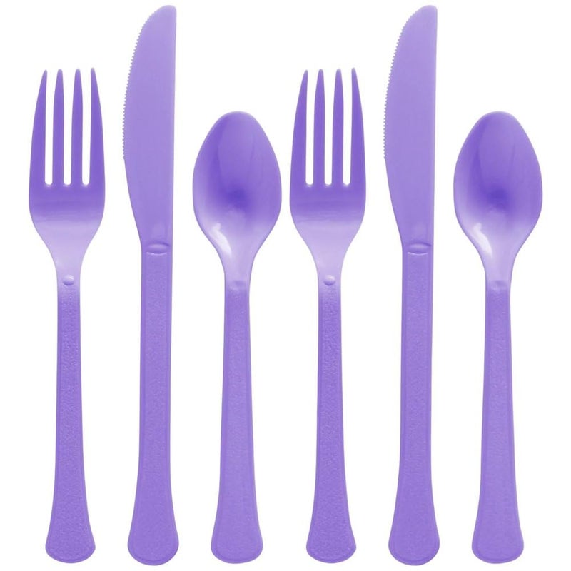 Amscan New Purple Plastic Heavy Weight Assorted Cutlery 200 Count Premium Disposable Plastic and Sturdy Cutlery Perfect for Home Use and All Kinds of Occasions