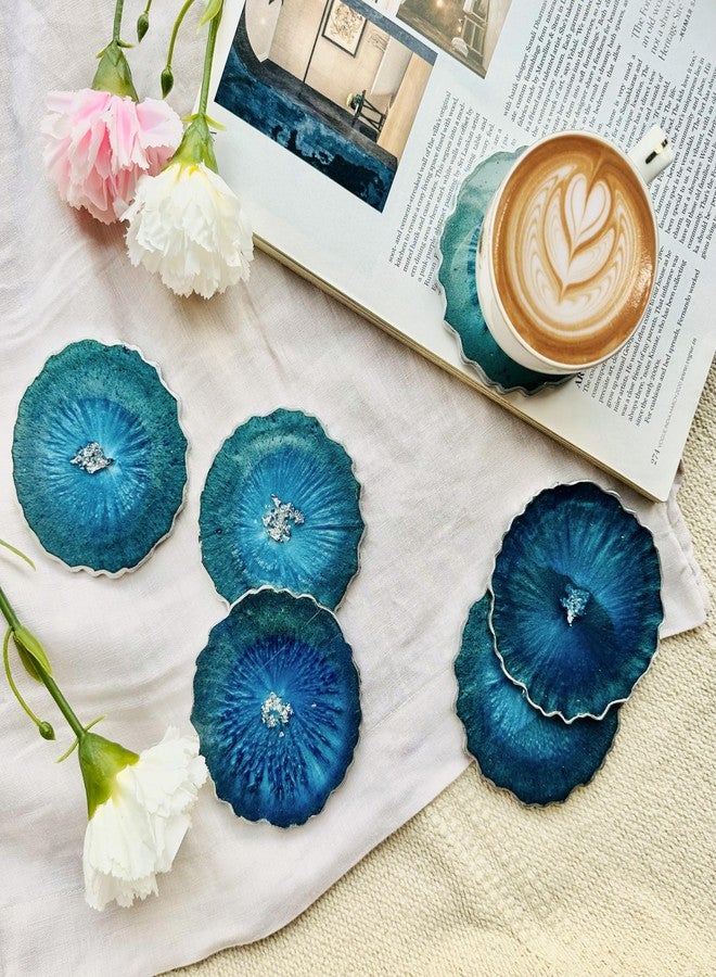 ITZYL Handcrafted Premium Resin Coasters - Elegant Blue Modern Design for Bars, Kitchens, Homes, and Dining Tables | 3.5 × 3.5 inches Set of 6 - Image 1