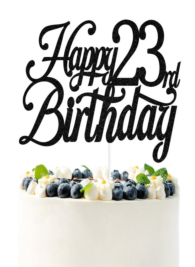 PYBHILK Black Glitter Happy 23rd Birthday Cake Topper, Cheers to 23 Years/Level 23 Unlocked/23 Years Loved & Blessed, Funny 23rd Birthday Party Decorations Supplies - Image 1
