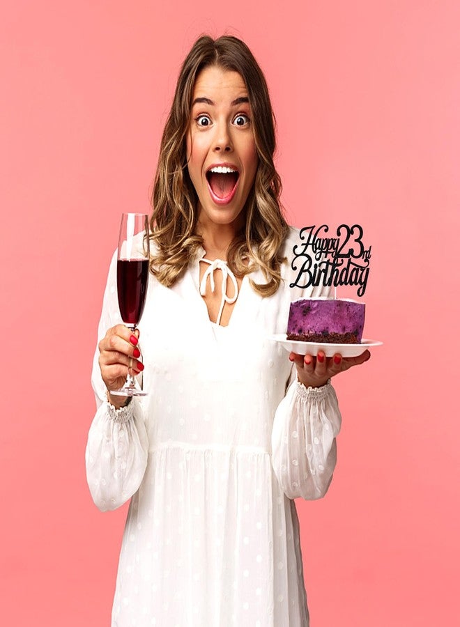PYBHILK Black Glitter Happy 23rd Birthday Cake Topper, Cheers to 23 Years/Level 23 Unlocked/23 Years Loved & Blessed, Funny 23rd Birthday Party Decorations Supplies - Image 3