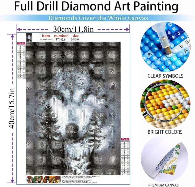 MOMDEDP Wolf Diamond Art Kits for Adults,DIY Animal Diamond Painting Kits for Adults Beginners,5D Full Drill Diamond Dots with Diamond Gem Art and Crafts for Home Wall Decor 12x16inch - Image 2