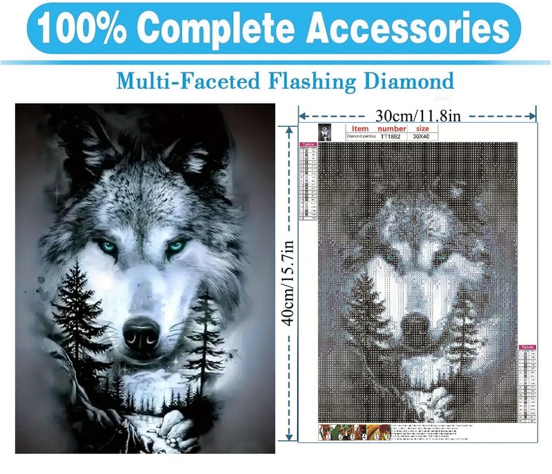 MOMDEDP Wolf Diamond Art Kits for Adults,DIY Animal Diamond Painting Kits for Adults Beginners,5D Full Drill Diamond Dots with Diamond Gem Art and Crafts for Home Wall Decor 12x16inch - Image 4