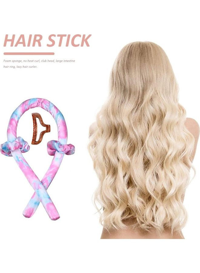NIBEMINENT Sponge Heatless Curling Rod Headband Blue/Pink - Image 3