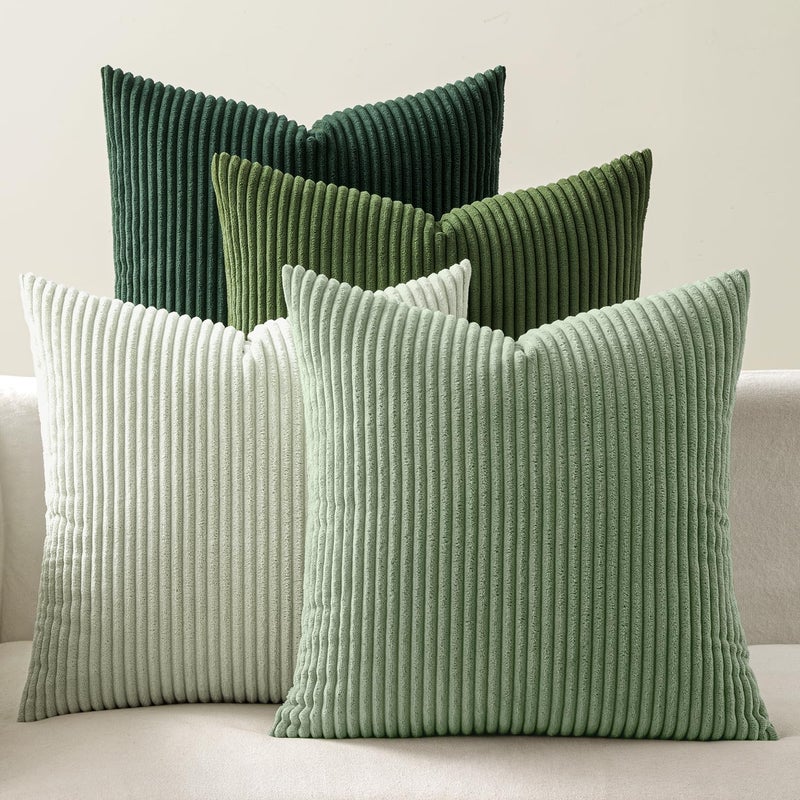 EMEMA Spring Green Decorative Throw Pillow Covers for Couch Bed Livingroom 18x18 Inch Set of 4 Boho Farmhouse Corduroy Striped Square Pillow CaseWestern Modern Cushion Covers Home Decor - Image 2