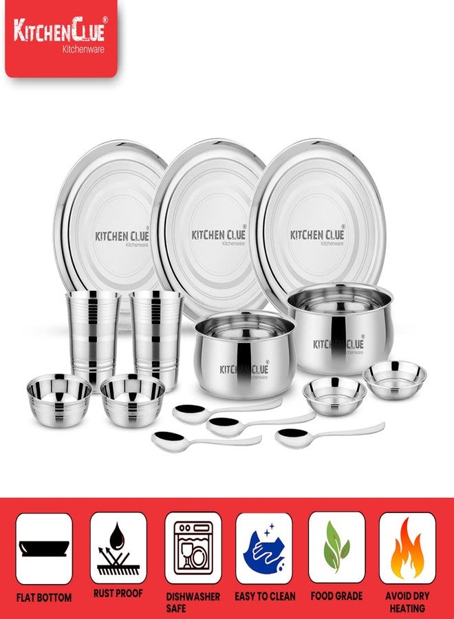 KITCHEN CLUE Heavy Guage Quality Stainless Steel Dinner Set for Kitchen (Set of 44 Pcs) Unbreakable & Highly Durable - Exclusive Premium Grade Quality Steel Dinner Plates, Glass, Serving Bowl Set - Image 3