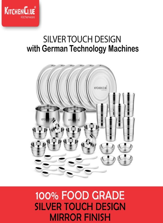 KITCHEN CLUE Heavy Guage Quality Stainless Steel Dinner Set for Kitchen (Set of 44 Pcs) Unbreakable & Highly Durable - Exclusive Premium Grade Quality Steel Dinner Plates, Glass, Serving Bowl Set - Image 5