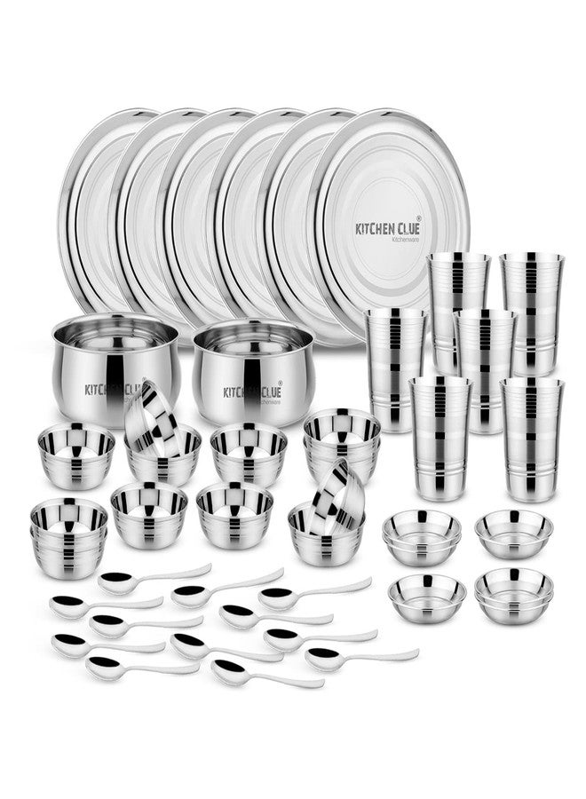 KITCHEN CLUE Heavy Guage Quality Stainless Steel Dinner Set for Kitchen (Set of 44 Pcs) Unbreakable & Highly Durable - Exclusive Premium Grade Quality Steel Dinner Plates, Glass, Serving Bowl Set - Image 1