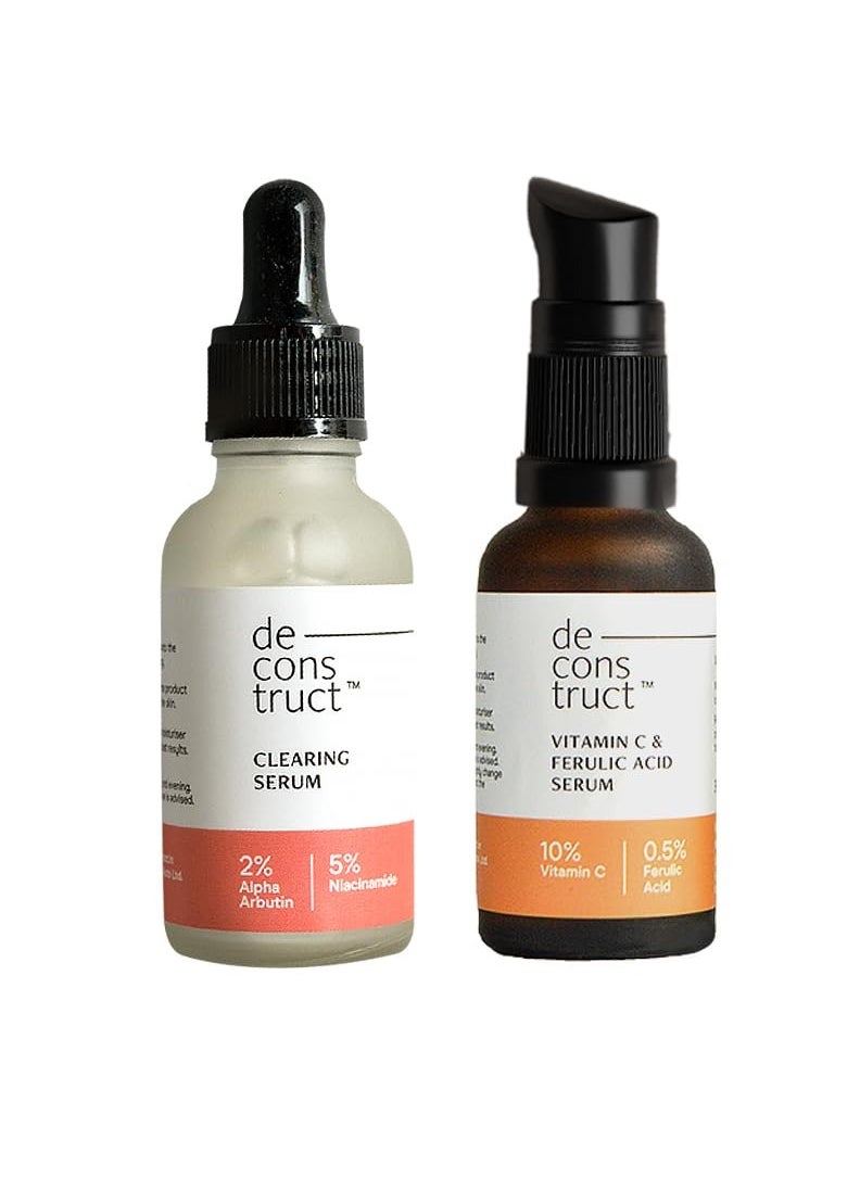 Deconstruct Deconstruct Skin Brightening Duo | 10% Vitamin C & 0.5% Ferulic Acid and 2% Alpha Arbutin & 5% Niacinamide | For All Skin Types | 30 ml each | Pack of 2  - Image 1