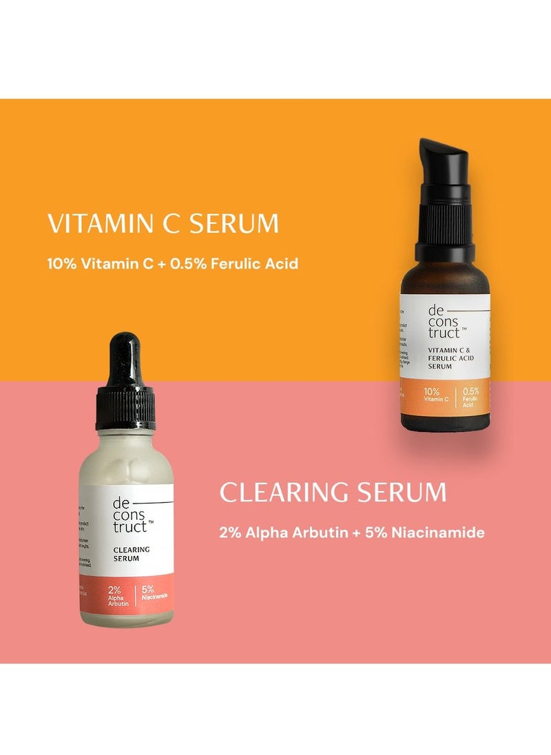 Deconstruct Deconstruct Skin Brightening Duo | 10% Vitamin C & 0.5% Ferulic Acid and 2% Alpha Arbutin & 5% Niacinamide | For All Skin Types | 30 ml each | Pack of 2  - Image 2