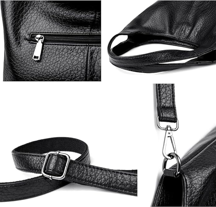 MUCHOVA Medium Size Shoulder Handbags, Premium Handbag for Women, Crossbody Bags for Women, Satchel Purse with Multi Zipper Pocket (Black) - Image 4