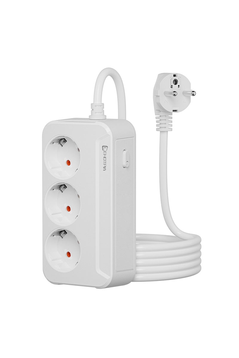 EU Plug White 1.8m 2500W EU Plug AC Outlet Wall Power Strip Multitap Extension Cord 1.8M Electrical