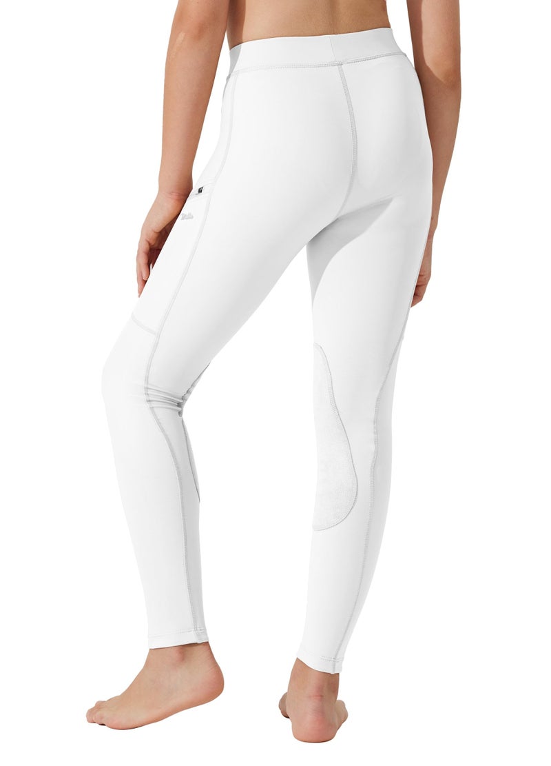 Willit Girls Horse Riding Pants Tights Kids Equestrian Breeches Knee-Patch Youth Schooling Tights Zipper Pockets White M - Image 2