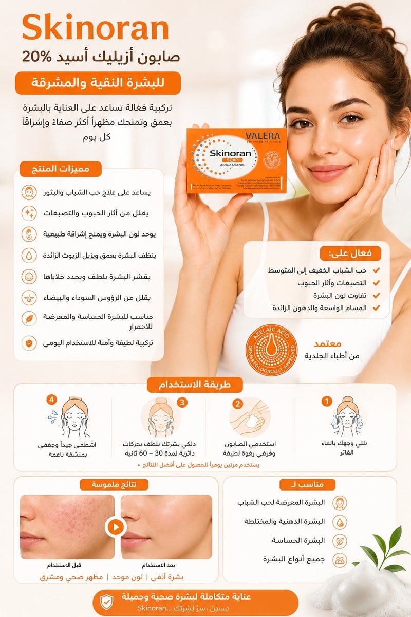 فاليرا سكينوران صابون حمض الأزيليك بتركيز 20% - مزيل لطيف لحب الشباب ومنظف عميق - Image 2