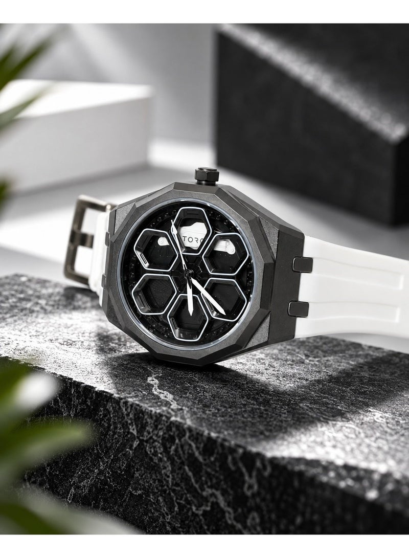 VOGUE VENUE TORQUE SERIES LUXUARY CAR SPINNER WHEEL WATCHES WITH WHITE STRAP BY VOGUE VENUE - Image 3