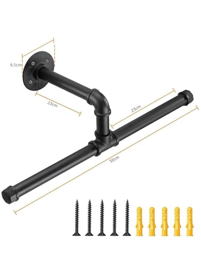 HOOKOR Industrial Pipe Floating Clothing Rack Wall Mounted, Commercial or Residential Wardrobe Clothes Display, Heavy Duty Rustic Vintage Steel Black Metal Garment Bracket Frame (2 Pack)  - Image 2