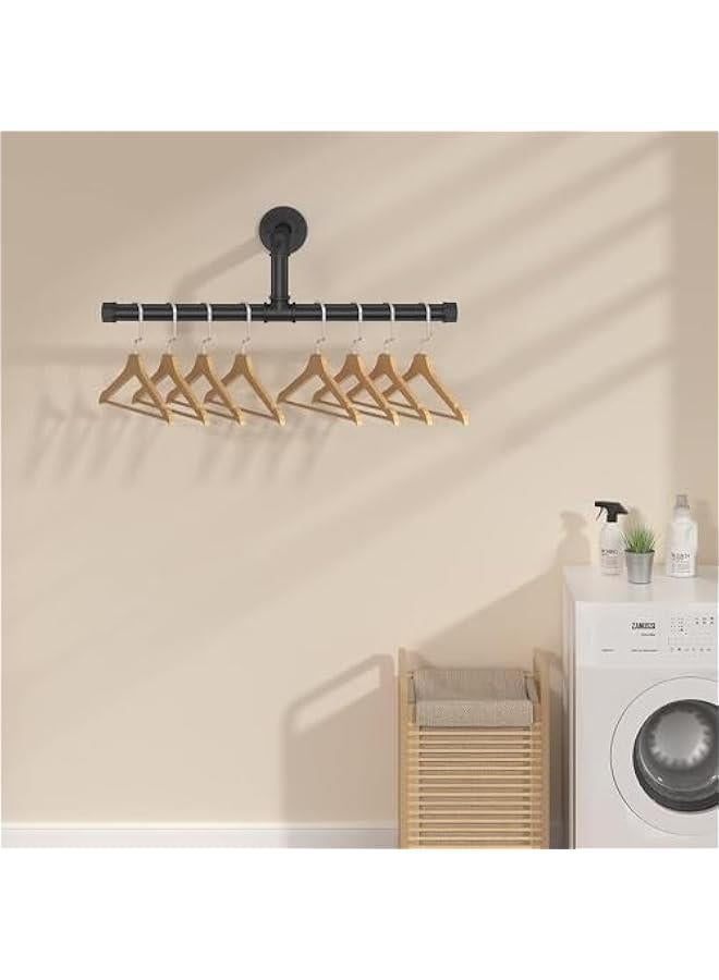 HOOKOR Industrial Pipe Floating Clothing Rack Wall Mounted, Commercial or Residential Wardrobe Clothes Display, Heavy Duty Rustic Vintage Steel Black Metal Garment Bracket Frame (2 Pack)  - Image 3