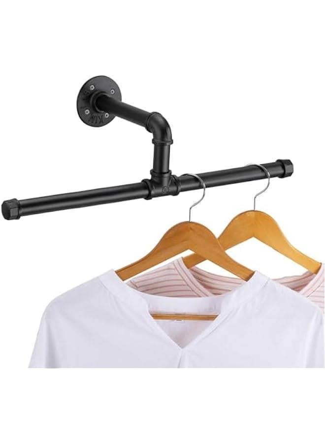 HOOKOR Industrial Pipe Floating Clothing Rack Wall Mounted, Commercial or Residential Wardrobe Clothes Display, Heavy Duty Rustic Vintage Steel Black Metal Garment Bracket Frame (2 Pack)  - Image 4