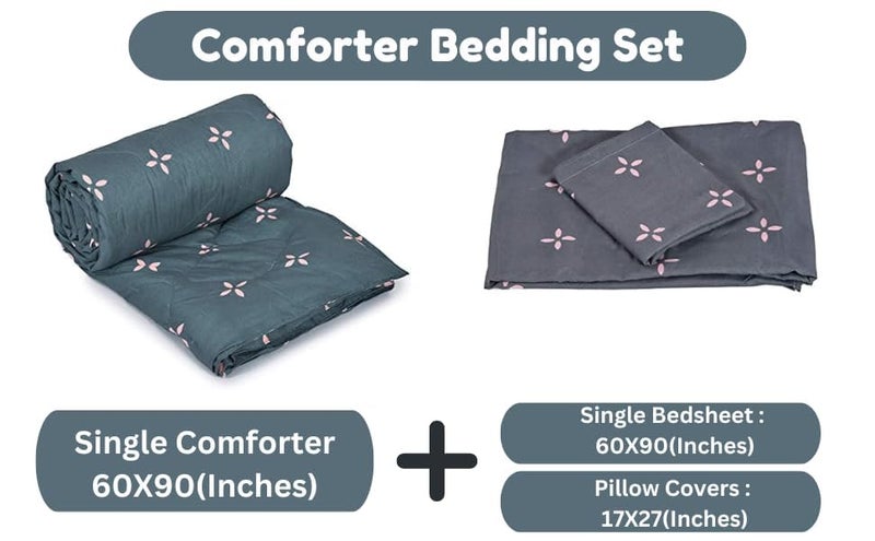 RRC Super Soft Microfiber Cotton AC Comforter Bedding Set Single Bed with 1 Flat bedsheet60X90Inch1 Pillow Cover 17X27Inches1 Comforter60X90Inches3 pc Bedding Set - Image 2