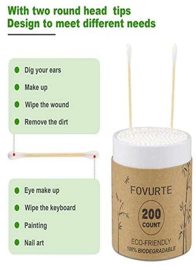 MEPOINT Bamboo Cotton Swabs 200 Count | Compostable & Organic Cotton Bubs, Natural Eco Friendly Biodegradable Wooden Cotton Buds, Plastic-Free (200pcs) - Image 3
