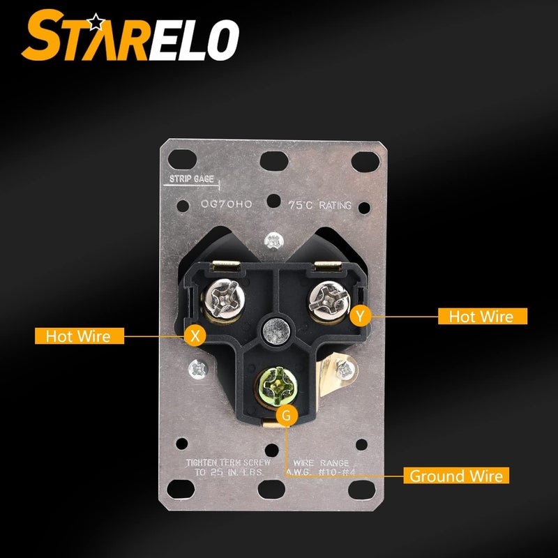 STARELO Flush Mounting Receptacle NEMA 6-50R, 50A 250V 2 Pole 3 Wire Grounding Straight Blade, Heavy Duty Industrial Grade Power Receptacle (6-50R) - Image 5