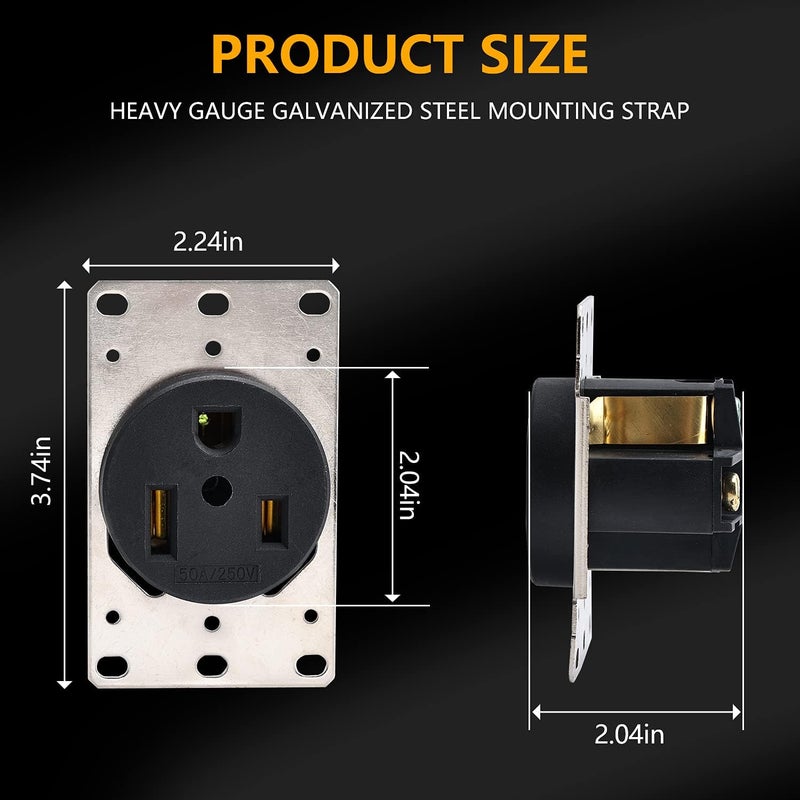 STARELO Flush Mounting Receptacle NEMA 6-50R, 50A 250V 2 Pole 3 Wire Grounding Straight Blade, Heavy Duty Industrial Grade Power Receptacle (6-50R) - Image 4